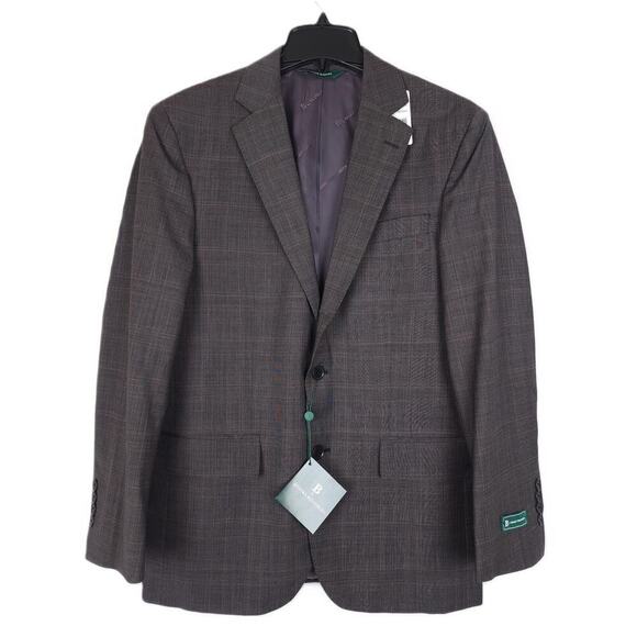B by Brooks Brothers Classic-Fit Stretch Wool Suit Jacket Brown Plaid 38R NWT - Picture 1 of 5
